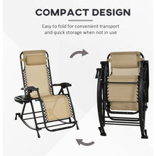 Load image into Gallery viewer, 2 Pieces Outdoor Rocking Chairs, Foldable Reclining Zero Gravity Lounge Rocker with Pillow, Cup &amp; Phone Holder, Combo Design with Folding Legs, Beige
