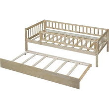Load image into Gallery viewer, Twin Size Wood Daybed with Trundle and Fence Guardrails, Natural
