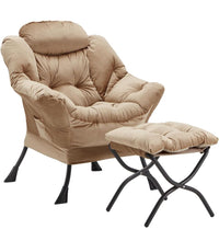 Load image into Gallery viewer, Lazy Chair with Folding Ottoman, Accent Chair Velvet Upholstered with Metal Structure and Non-Slip Pads, Sofa Armchair with Footrest and Side Storage
