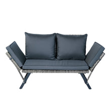 Load image into Gallery viewer, 1 PCS Patio Wicker Side Foldable Bench Patio Backyard Conversation Bench Grey Wicker + Dark Grey Cushion

