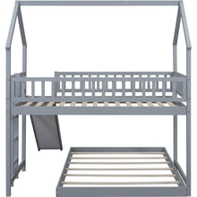 Load image into Gallery viewer, Twin over Full House Bunk Bed with Slide and Built-in Ladder, Full-Length Guardrail, Gray
