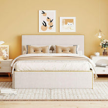 Load image into Gallery viewer, Full Size Upholstered Platform Bed with 4 Drawers and Golden Edge on the Headboard &amp; Footboard, White

