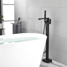 Load image into Gallery viewer, Freestanding Bathtub Faucet Tub Filler Matte Black Floor Mount Bathroom Faucets Brass Single Handle with Hand Shower
