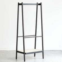 Load image into Gallery viewer, (Black) Solid Oak Wood Clothes Rack, Black Rattan Hanger Rack-clothes Rack with Shelves, Cloth Hanger Standing Garment Racks for Hanging Clothes
