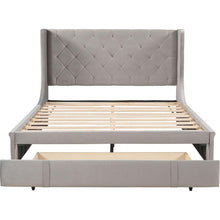 Load image into Gallery viewer, Queen Size Storage Bed Velvet Upholstered Platform Bed with Wingback Headboard and a Big Drawer (Gray)
