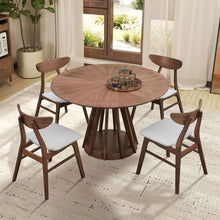 Carregar imagem no visualizador da galeria, (1 Table+4 Chairs)Modern Dining Table Set of 5 pcs,Wooden Dining Table and Upholstered Chairs for Living Room,Round Kitchen Set with Sturdy Legs for Restaurant,Walnut
