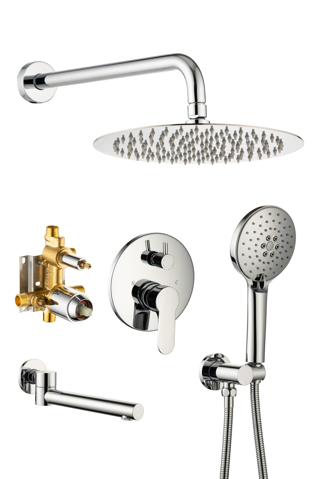 Tub Shower Faucets Sets Complete Bathtub Faucet Set Brushed Nickel Bathtub Shower System with Tub Spout, Bathroom Tub and Shower Faucet Combo Trim Kit with Rough-in Valve