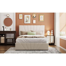 Load image into Gallery viewer, Full size Upholstered Platform bed with a Hydraulic Storage System - Beige
