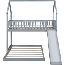 Load image into Gallery viewer, Twin over Full House Bunk Bed with Slide and Built-in Ladder, Full-Length Guardrail, Gray
