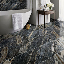 Carregar imagem no visualizador da galeria, Adriatic Black Exotic Marble Polished Floor and Wall Tile - Large Format - Livfloors Collection
