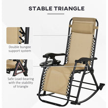 Load image into Gallery viewer, 2 Pieces Outdoor Rocking Chairs, Foldable Reclining Zero Gravity Lounge Rocker with Pillow, Cup &amp; Phone Holder, Combo Design with Folding Legs, Beige

