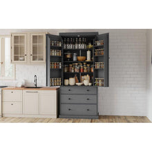 Load image into Gallery viewer, [Assembly Video Provided]77inch Farmhouse Kitchen Pantry, Freestanding Tall Cupboard Storage Cabinet with 3 Adjustable Shelves, 8 Door Shelves, 3 Drawers for Kitchen, Dining Room, Gray
