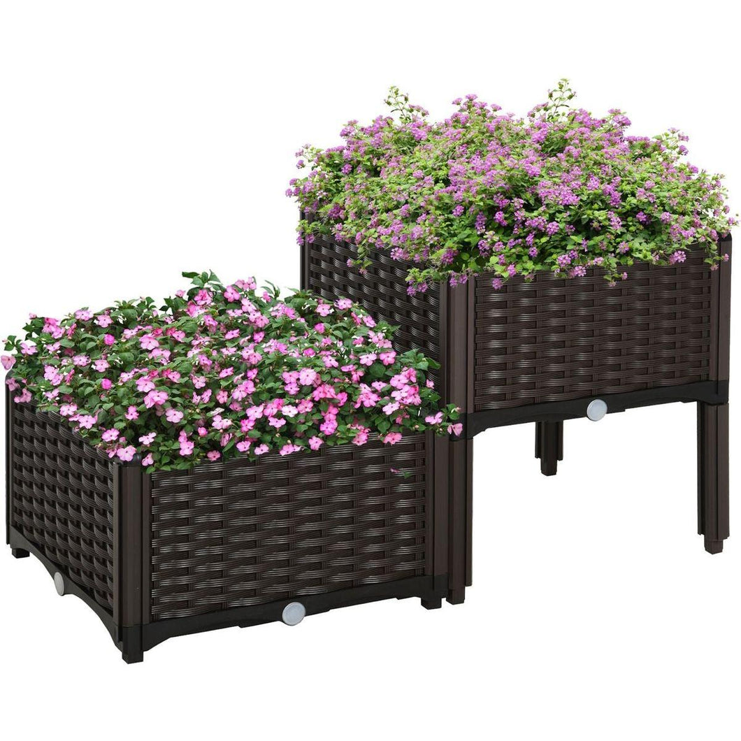 2 Piece Raised Garden Bed with Legs, Self-Watering Planter Box Raised Bed to Grow Flowers, Herbs & Vegetables, Gray