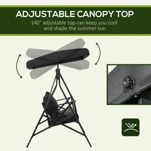 Carregar imagem no visualizador da galeria, 3-Seat Patio Swing Chair, Porch Swing Glider with Cushion, 3 Throw Pillows &amp; Adjustable Canopy for Porch, Garden, Poolside, Backyard, Black
