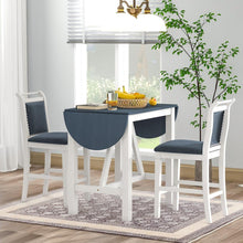 Load image into Gallery viewer, 3-Piece Wood Counter Height Drop Leaf Dining Table Set with 2 Upholstered Dining Chairs for Small Place, White+Gray
