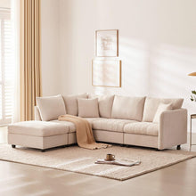 Carregar imagem no visualizador da galeria, 89x79&quot;Modern Sectional Sofa with Vertical Stripes,2 Pillows,5-Seat Couch with Convertible Ottoman,Various Combinations,L-Shape Indoor Furniture for Living Room,Apartment, 3 Colors
