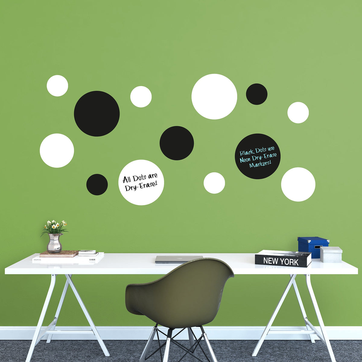Black & White Message Dots Removable Dry Erase Vinyl Decal