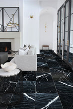 Carregar imagem no visualizador da galeria, Alexandrette Black Marble Polished Floor and Wall Tile - Large Format - Livfloors Collection
