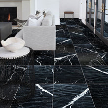 Carregar imagem no visualizador da galeria, Alexandrette Black Marble Polished Floor and Wall Tile - Large Format - Livfloors Collection
