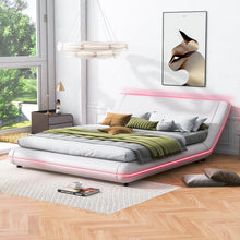 Carregar imagem no visualizador da galeria, Full Size Upholstery Platform Bed Frame with Sloped Headboard, White
