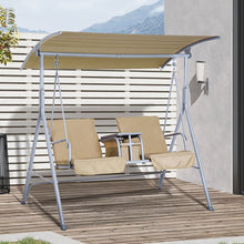 Load image into Gallery viewer, 2 Person Porch Swing with Stand, Outdoor Swing with Canopy, Pivot Storage Table, 2 Cup Holders, Cushions for Patio, Backyard, Beige
