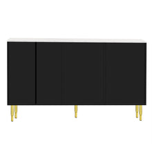 Carregar imagem no visualizador da galeria, Modern Sideboard MDF Buffet Cabinet Marble Sticker Tabletop and Amber-yellow Tempered Glass Doors with Gold Metal Legs &amp; Handles (Black)
