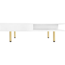 Carregar imagem no visualizador da galeria, Exquisite High Gloss Coffee Table with 4 Golden Legs and 2 Small Drawers, 2-Tier Square Center Table for Living Room, White
