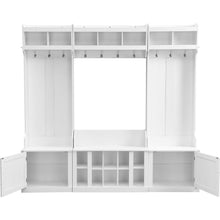 Load image into Gallery viewer, Wide Design Hall Tree with Storage and Bench, 4-IN-1 Multi-functional Entryway Bench with Coat Rack and Shoe Cubbies, Practical Furniture for Hallway, White
