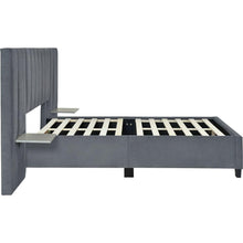 Load image into Gallery viewer, Full Size Upholstered Platform Bed with Big Headboard, Bedroom Furniture, Velvet, Gray
