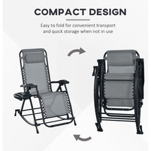 Load image into Gallery viewer, 2 Pieces Outdoor Rocking Chairs, Foldable Reclining Zero Gravity Lounge Rocker with Pillow, Cup &amp; Phone Holder, Combo Design with Folding Legs, Gray
