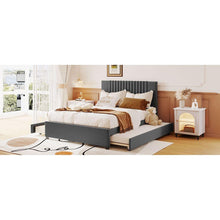 Load image into Gallery viewer, Full Size Upholstered Platform Bed with 2 Drawers and 1 Twin Size Trundle, Classic Headboard Design, Gray
