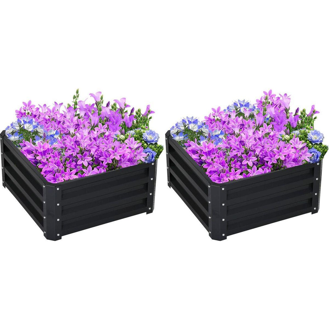 2 Piece Galvanized Raised Garden Bed, 2' x 2' x 1' Metal Planter Box, for Growing Vegetables, Flowers, Herbs, Succulents, Gray
