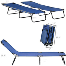 Load image into Gallery viewer, 2 Piece Folding Chaise Lounge Pool Chairs, Outdoor Sun Tanning Chairs with 5-Level Reclining Back, Steel Frame for Beach, Yard, Patio, Blue
