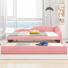 Carregar imagem no visualizador da galeria, Full Size PU Upholstered Tufted Daybed with Trundle and Cloud Shaped Guardrail, Pink

