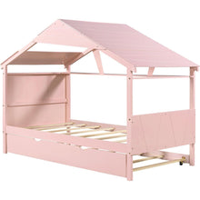 Load image into Gallery viewer, Wood Twin Size House Bed with Trundle and Storage, Pink
