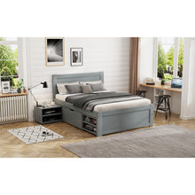 Load image into Gallery viewer, Twin Size Platform Bed With Drawer And Two Shelves, Gray
