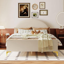 Carregar imagem no visualizador da galeria, Full Size Upholstered Platform Bed with Classic Semi-circle Shaped headboard and Mental Legs, Velvet, Beige

