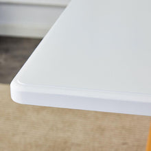 Load image into Gallery viewer, White stone burning tabletop with rubber wooden legs, foldable computer desk, foldable office desk, Modern PU leather high back cushion side chair with wood grain metal legs.
