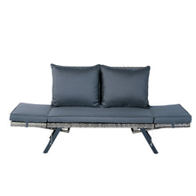 Load image into Gallery viewer, 1 PCS Patio Wicker Side Foldable Bench Patio Backyard Conversation Bench Grey Wicker + Dark Grey Cushion
