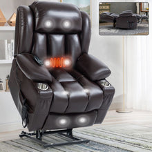 Load image into Gallery viewer, Dual Motor Infinite Position Up to 350 LBS Leatheraire Power Lift Recliner Chair, Heavy Duty Motion Mechanism with 8-Point Vibration Massage and Lumbar Heating, Stainless steel Cup Holders, Brown
