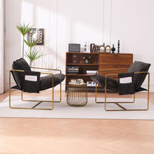 Carregar imagem no visualizador da galeria, 2 Sets 1 Case, Upholstered Hanging Armchair with Arm PocketsMetal frame, gold-plated craftsmanship, crushed foam cushions and skin-friendly woven fabric for living room and bedroom. Dark Gray
