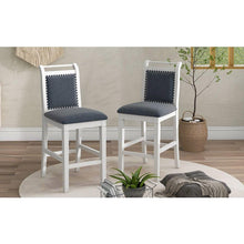 Load image into Gallery viewer, 3-Piece Wood Counter Height Drop Leaf Dining Table Set with 2 Upholstered Dining Chairs for Small Place, White+Gray
