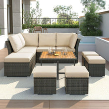 Carregar imagem no visualizador da galeria, Patio Furniture Set, 9 Piece Outdoor Conversation Set, CoffeeTable with Ottomans, Solid wood coffee table
