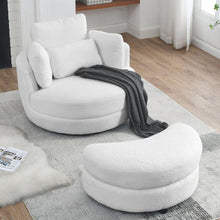 Load image into Gallery viewer, 39&quot; W Oversized Swivel Chair with moon storage ottoman for Living Room, Modern Accent Round Loveseat Circle Swivel Barrel Chairs for Bedroom Cuddle Sofa Chair Lounger Armchair, 4 Pillows, Teddy Fabric
