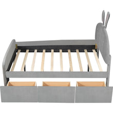Load image into Gallery viewer, Full Size Velvet Platform Bed with Rabbit-Shaped Headboard, with Drawers, with Bed-End Storage Pocket, Gray
