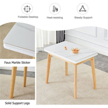 Load image into Gallery viewer, White stone burning tabletop with rubber wooden legs, foldable computer desk, foldable office desk, Modern PU leather high back cushion side chair with wood grain metal legs.
