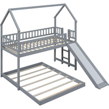 Load image into Gallery viewer, Twin over Full House Bunk Bed with Slide and Built-in Ladder, Full-Length Guardrail, Gray
