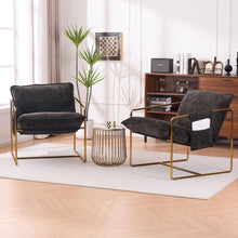 Carregar imagem no visualizador da galeria, 2 Sets 1 Case, Upholstered Hanging Armchair with Arm PocketsMetal frame, gold-plated craftsmanship, crushed foam cushions and skin-friendly woven fabric for living room and bedroom. Dark Gray
