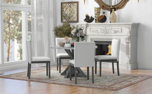 Load image into Gallery viewer, 5-Piece Farmhouse Style Dining Table Set, Marble Sticker and Cross Bracket Pedestal Dining Table, and 4 Upholstered Chairs (White+Gray)
