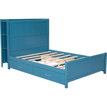 Load image into Gallery viewer, Full Size Platform Bed with Drawers and Storage Shelves, Blue
